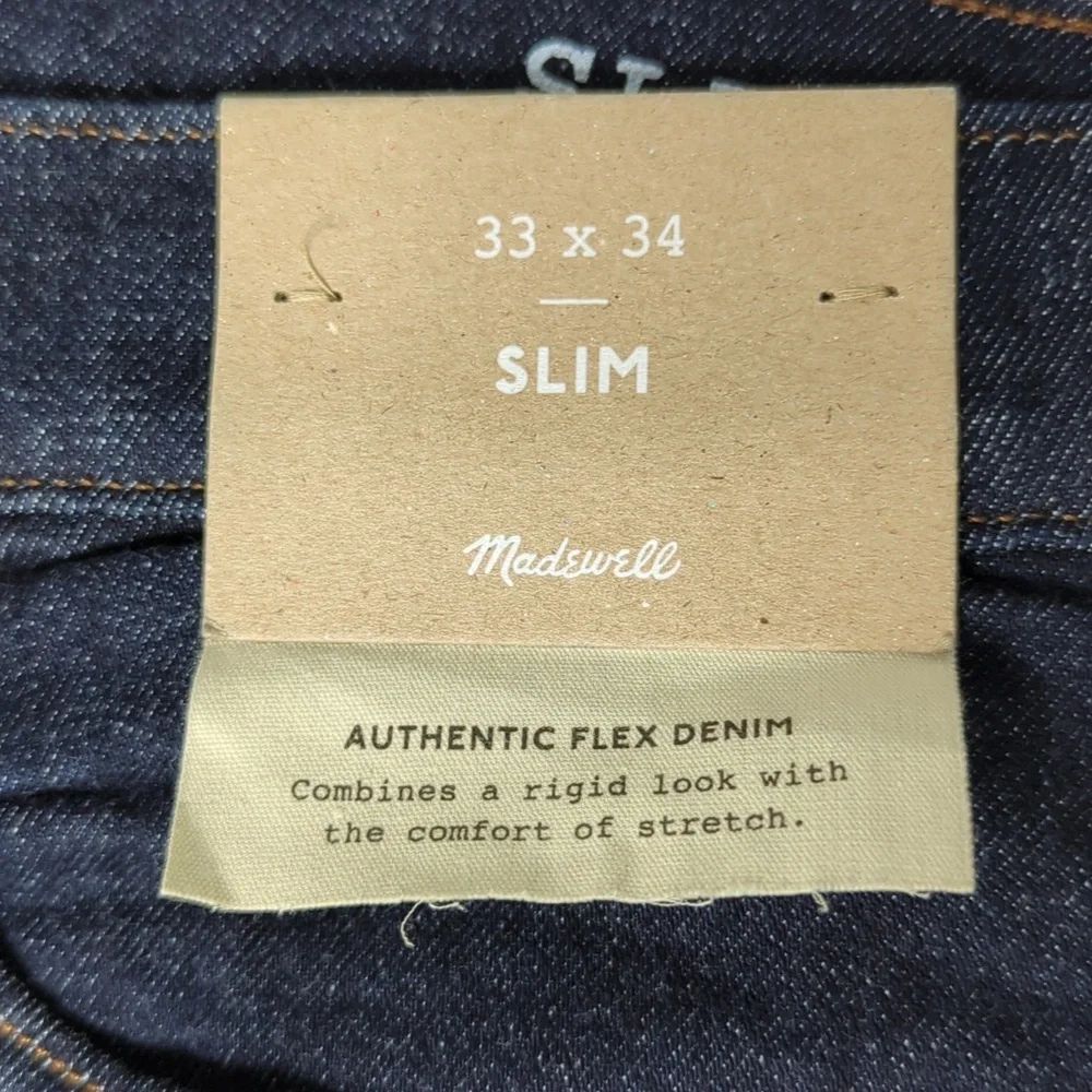 NWT madewell slim leg Flex Denim jeans 33x34 Dark Blue